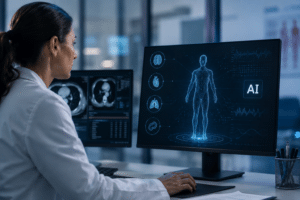 Doctor Analysing AI Medical Data
